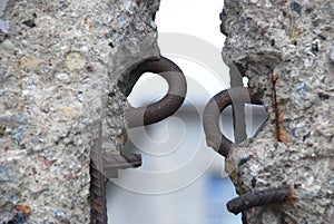 Detail of remains of Berlin Wall, Berlin, Germany. Segments of wall left as reminder of events leading up to the fall of the wall