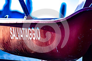 Detail of a rescue boat given as an accessory to all lifeguards on the Italian beaches.