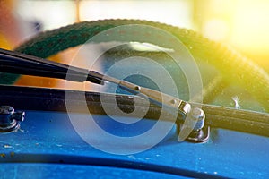 Detail of retro car window and body part, selective focus