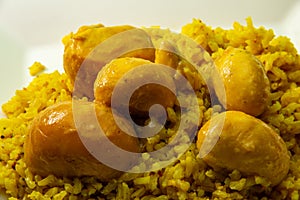 Detail of a rice dish with pequi. photo