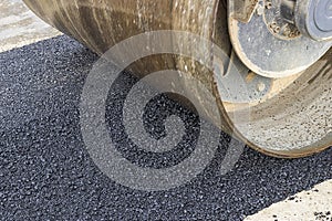 Detail of road roller during asphalt patching works