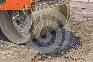 Detail of road roller during road construction