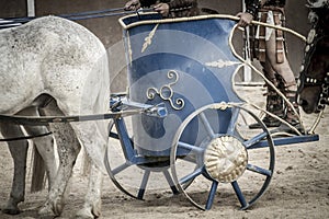 Detail, Roman chariot in a fight of gladiators, bloody circus