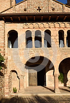 Detail of romanesque monastery of La Porta Ferrada in Sant Feliu de Guixols, Costa Brava, Girona province,Spain