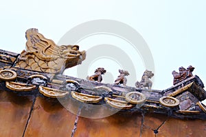 Detail of roof architecture in Forbidden City, the Palace Museum