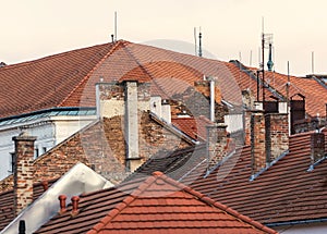 Detail of roof and chimneys in city