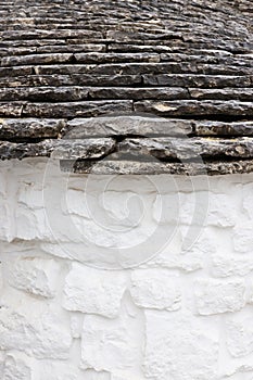 Detail of the roof of historical house in Alberobello, Italy, Europe.