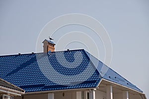 detail of roof of the house against blue sky