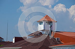 detail of roof of the house against blue sky