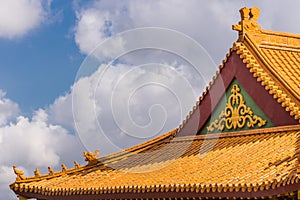 Detail of roof at Hsi Lai Buddhist Temple, California.