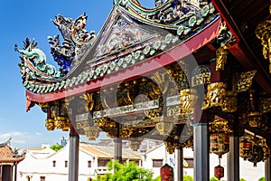 Detail of the roof of Khoo Kongsi clanhouse, in the UNESCO World Heritage site part of Georgetown in Penang, Malaysia