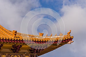 Detail Roof structure of Hsi Lai Buddhist Temple, California.