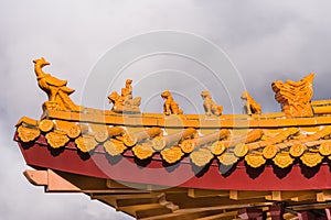 Detail Roof structure of Hsi Lai Buddhist Temple, California.