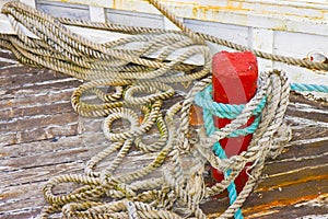 Detail of a rope on an old fishing boat