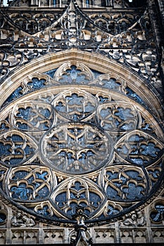 Detail of the rose window in the St Vitus Cathedral, in Prague