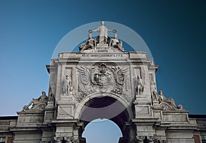 Detail of the Rua Augusta Arch, Lisbon, Portugal.