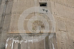 Detail of the ruin of an old flak tower in Augarten park Vienna, low angle view