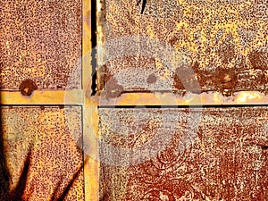 Detail of Rusted Metal Plate Gate