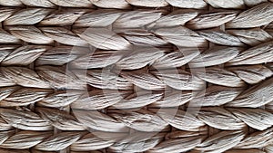 Detail of a rustic handmade basket. Wicker jute background.