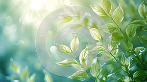 Detail of rustling green leaves in a blurred motion captured amidst a gusty wind photo