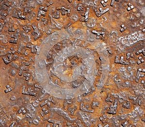 Detail of the rusty pattern from a manhole cover.