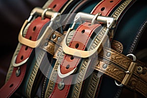 detail of saddle buckle and leather straps