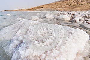 Detail of salt on the Dead Sea