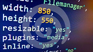 Detail of screen with JavaScript code, specifically JSON object