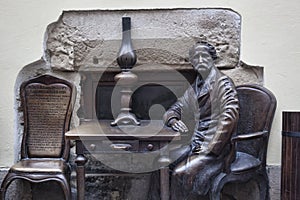 Detail of the sculpture in honor of the inventor of the kerosene