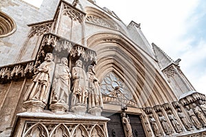 detail of the sculpture on the main facade of the Cathedral of Tarragona, Spain