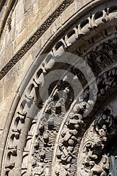 detail of the sculptures of the archivolts of the entrance of Ourense cathedral photo