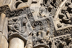 detail of the sculptures of the archivolts of the Ourense cathedral entrance photo