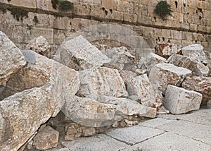 Detail of Second Temple Ruins at the Western Wall in Jerusalem