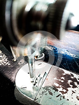 Detail of sewing machine.Vintage, sewing machine, Close up old sewing machine