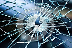 detail of shattered safety glass used in windshields