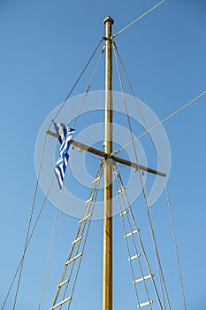 Detail of a ship's mast with greek flag