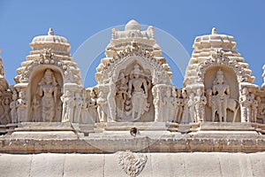 Detail of Shiva Virupaksha Temple, Hampi, Karnataka, India. Stone bas-reliefs