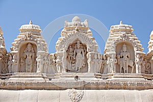 Detail of Shiva Virupaksha Temple, Hampi, Karnataka, India. Stone bas-reliefs