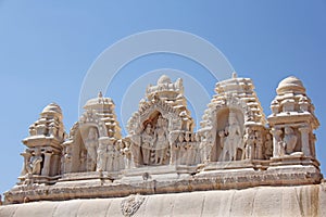 Detail of Shiva Virupaksha Temple, Hampi, Karnataka, India. Stone bas-reliefs