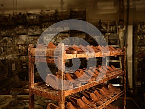 Detail of shoe storage in a factory