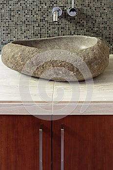 Detail shot of modern rock sink