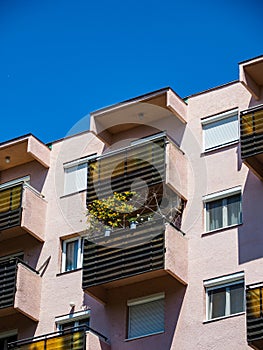 Detail shot of a residential apartment building windows balconies