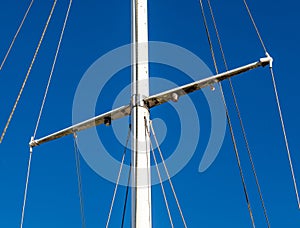 Detail shot of sailing boat poles in marina. photo
