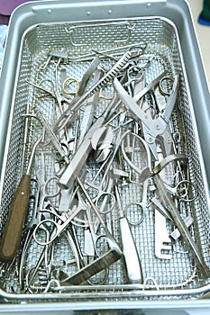 Detail shot of steralized surgery instruments