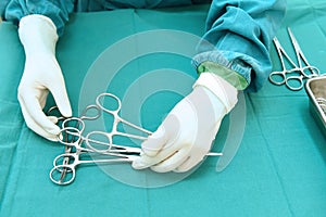 Detail shot of steralized surgery instruments photo