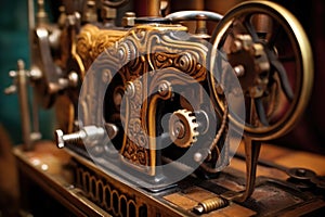 detail shot of a vintage sewing machine for shoemaking