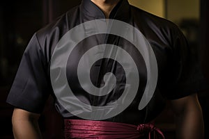 a detail shot of a wing chun practitioners uniform and sash