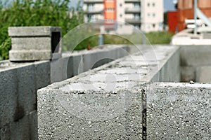 Detail of shuttering blocks on construction site