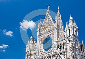 Detail of Siena cathedral in a sunny summer day, Tuscany, Italy