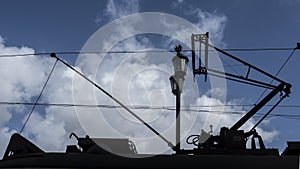 detail silhouette of an old tram, still in use in Lisbon Portugal